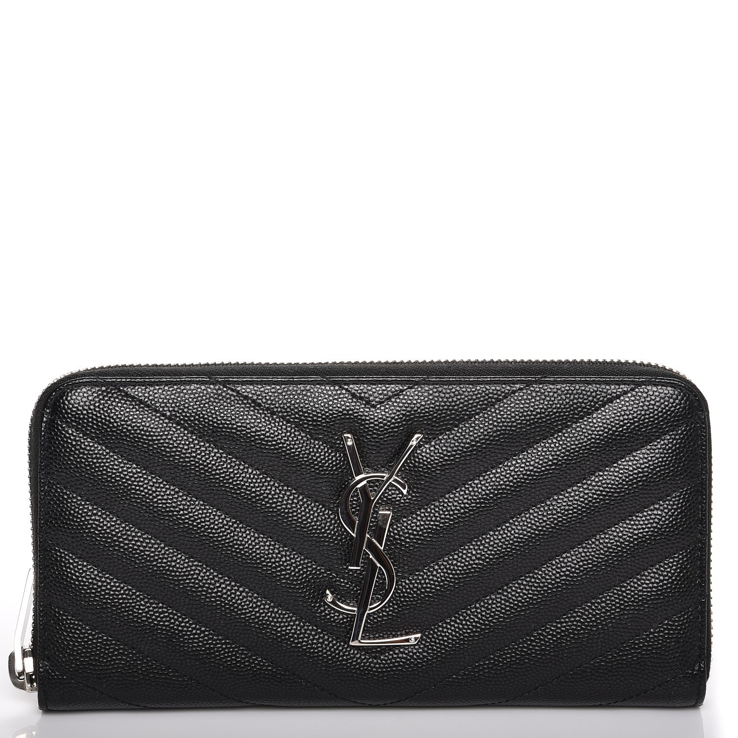 Saint Laurent Grain De Poudre Matelasse Chevron Monogram Zip Around Wallet Black 1 of 6