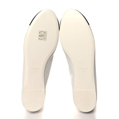 Chanel Lambskin Knit Grosgrain Cap Toe CC Ballerina Flats With Leg Warmers 37 White Black 6 of 10