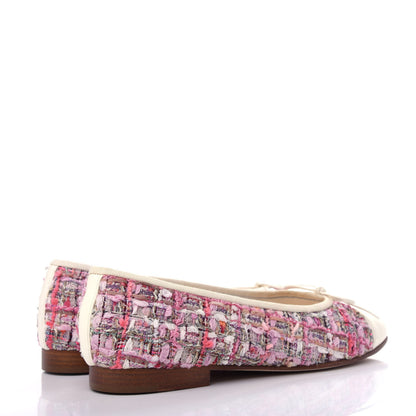 Chanel Tweed Calfskin Cap Toe Ballerina Flats 36.5 Pink 4 of 11