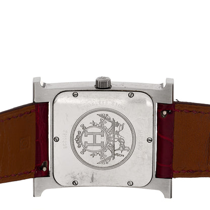 Hermes Stainless Steel Alligator Diamond Bezel Mother of Pearl 30.5mm Heure H Hour Quartz Watch Braise 4 of 4