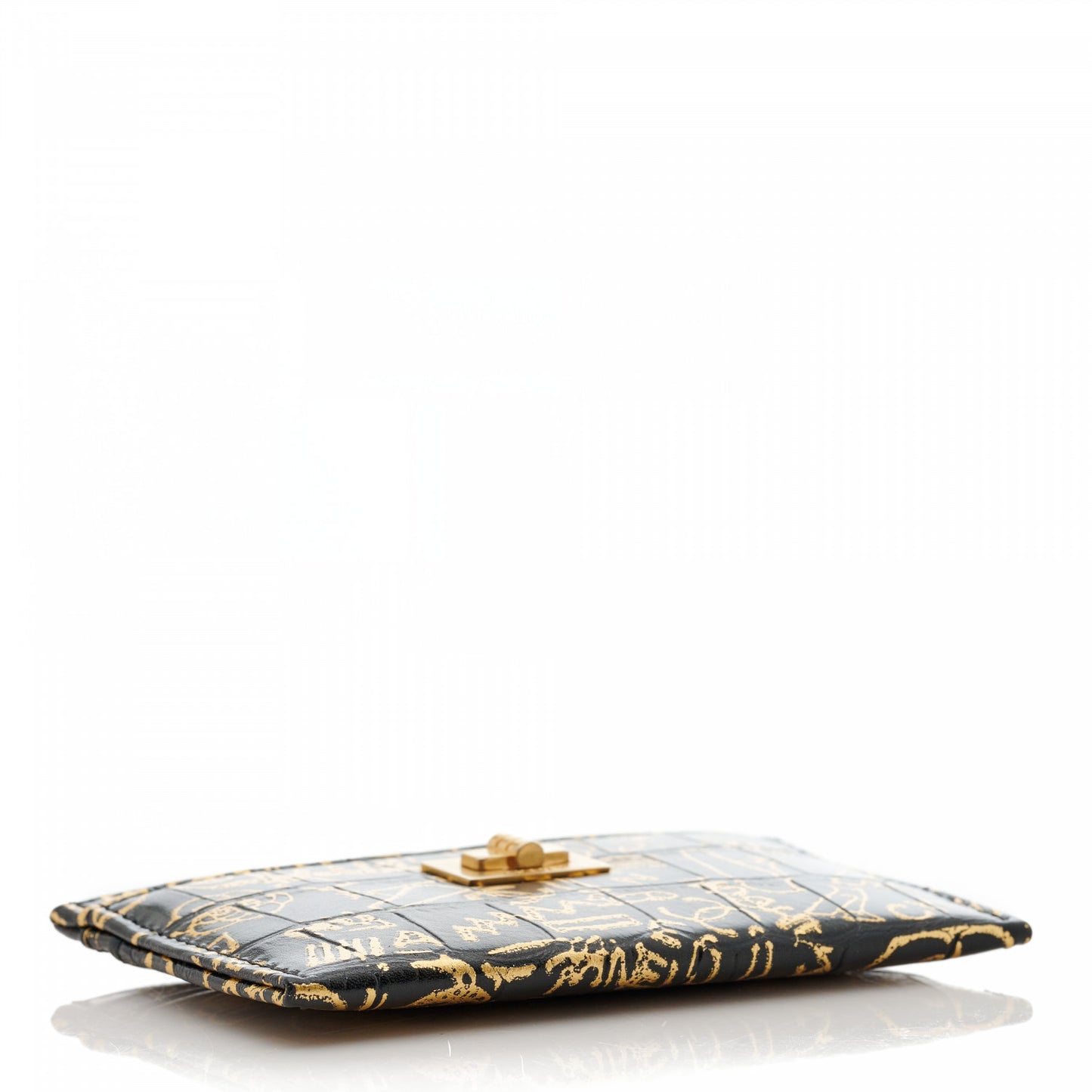 Calfskin Crocodile Embossed Graffiti 2.55 Cocodile Reissue Card Holder Black Gold