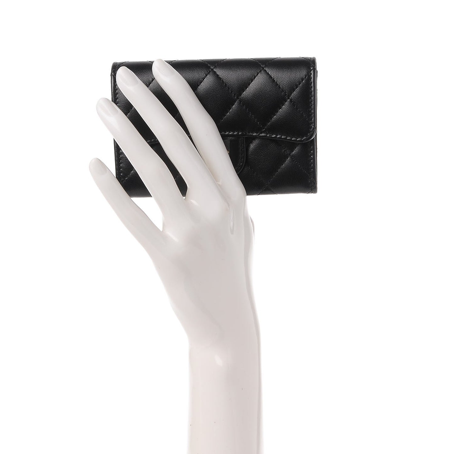 Lambskin Quilted Flap Card Holder Black