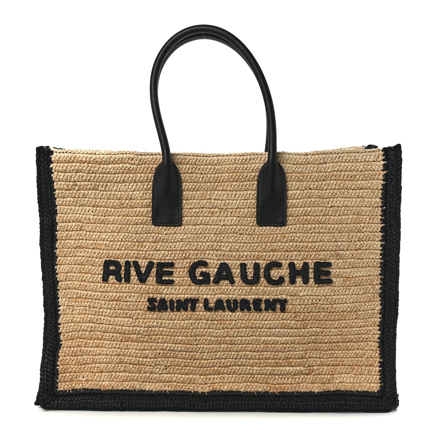 Saint Laurent Raffia Calfskin Rive Gauche Tote Naturale Black 1 of 12