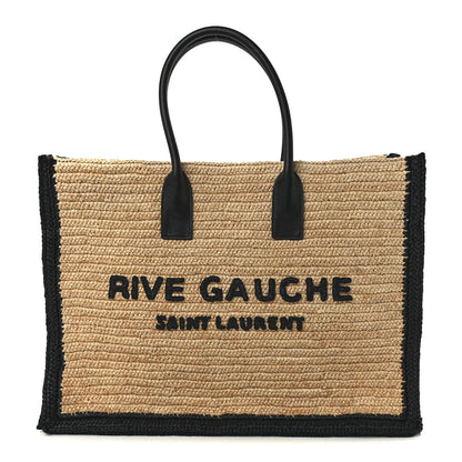 Saint Laurent Raffia Calfskin Rive Gauche Tote Naturale Black 1 of 12
