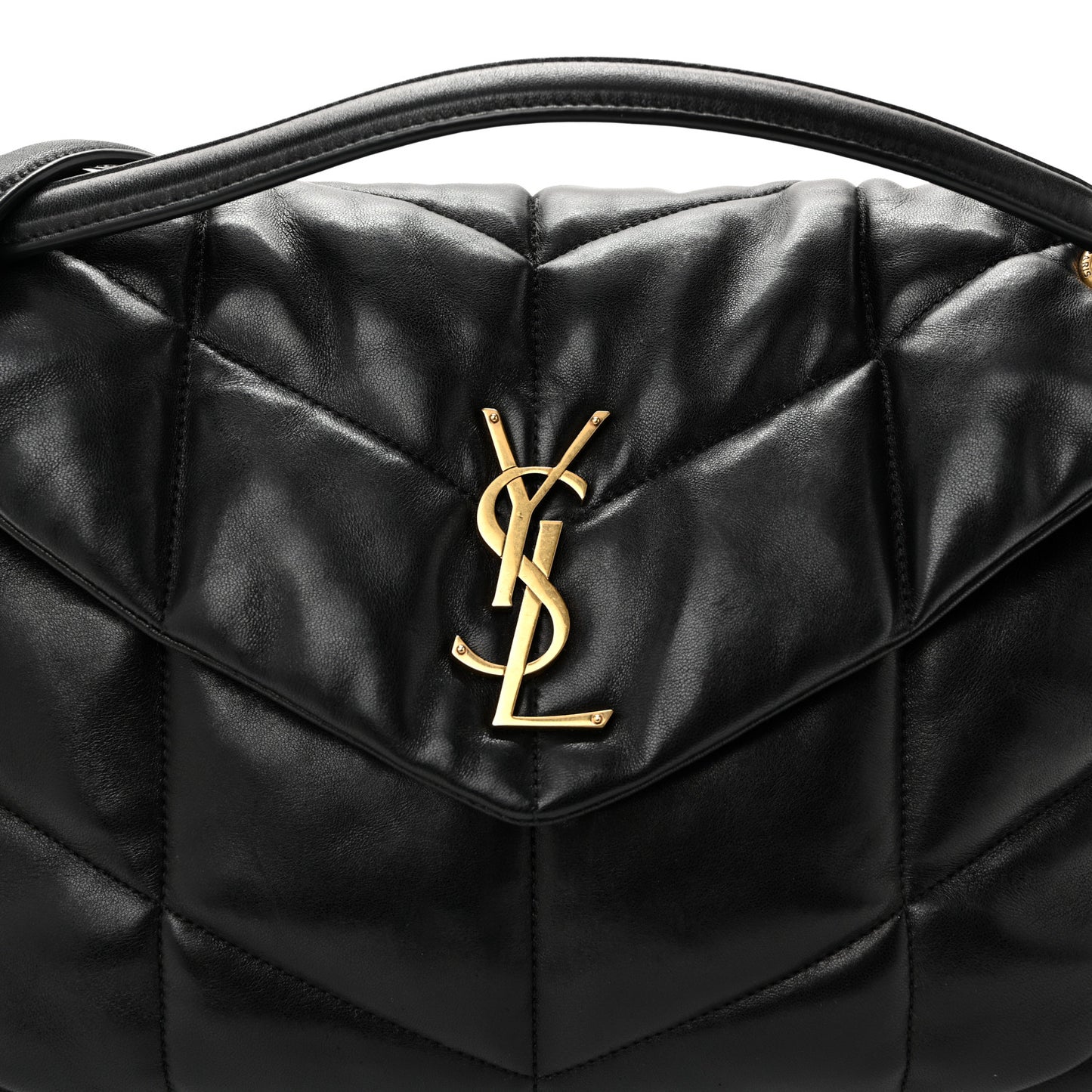 Lambskin Quilted Medium Loulou Puffer Monogram Chain Satchel Black