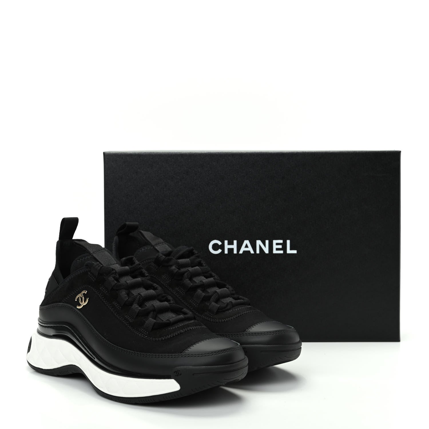 Chanel Velvet Calfskin Mixed Fibers CC Sneakers 36.5 Black 11 of 11
