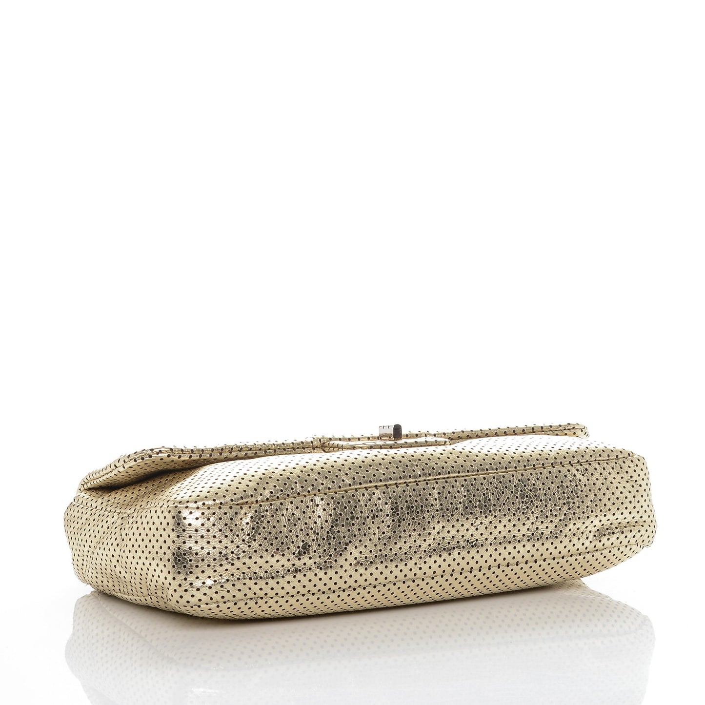 Metallic Crackled Calfskin Perforated Large Drill Flap Gold