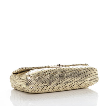 Chanel Metallic Crackled Calfskin Perforated Large Drill Flap Gold 4 of 9