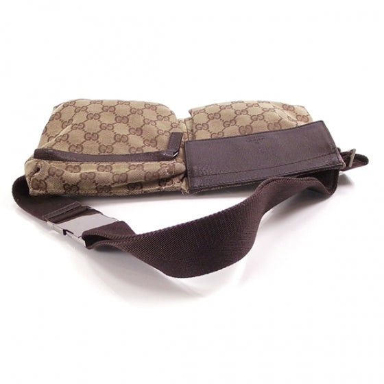 GG Monogram Double Pocket Belt Bag Dark Brown