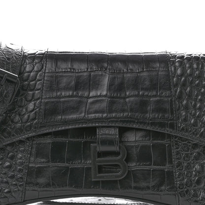 Balenciaga Extra Supple Calfskin Crocodile Embossed Monochrome XS Downtown Shoulder Bag Black 7 of 9