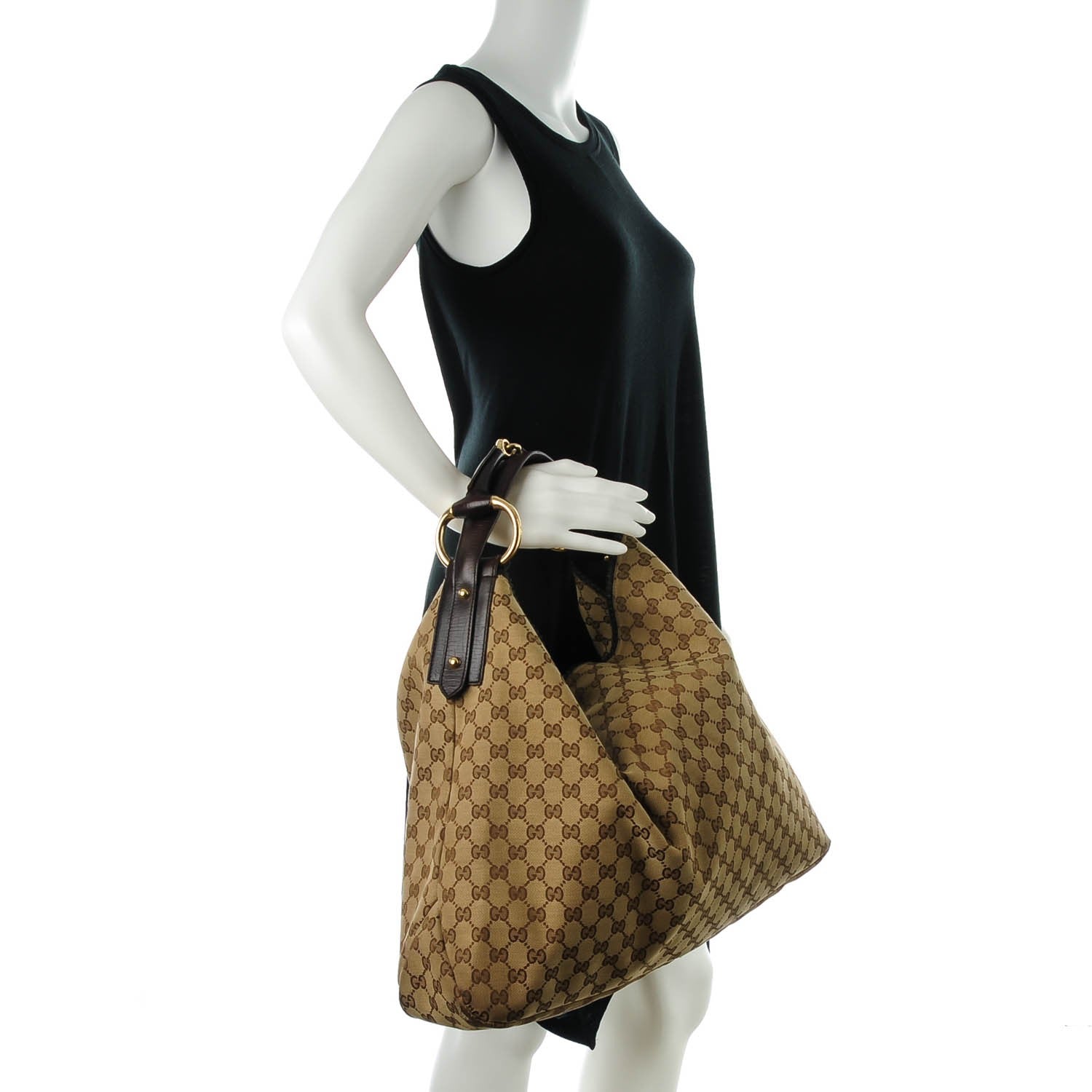 Gucci Monogram Large Horsebit Chain Hobo Dark Brown 2 of 7
