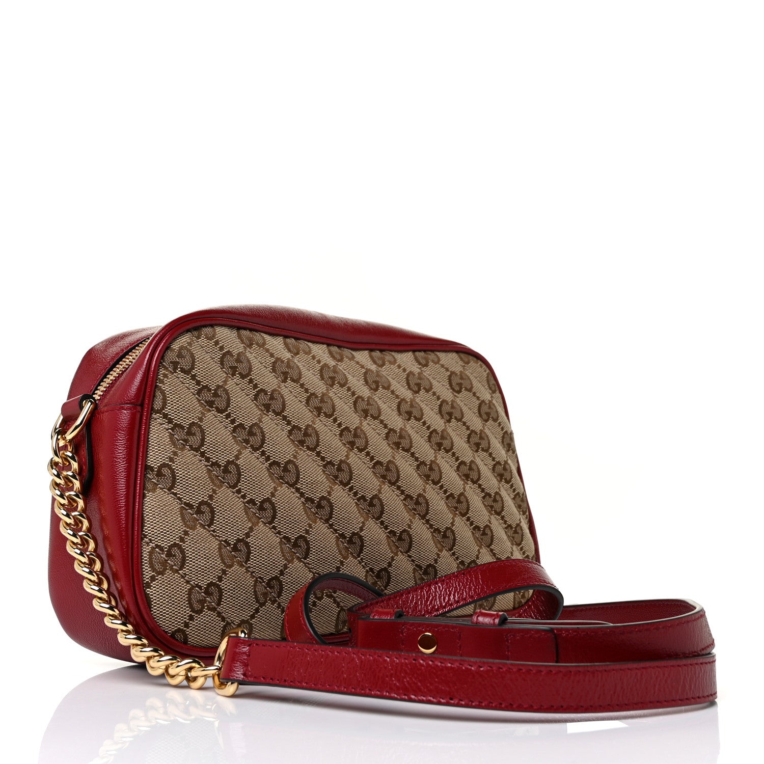 Gucci Monogram Azalea Calfskin Matelasse Diagonal Small GG Marmont Chain Shoulder Bag Beige Ebony New Cherry Red 2 of 9