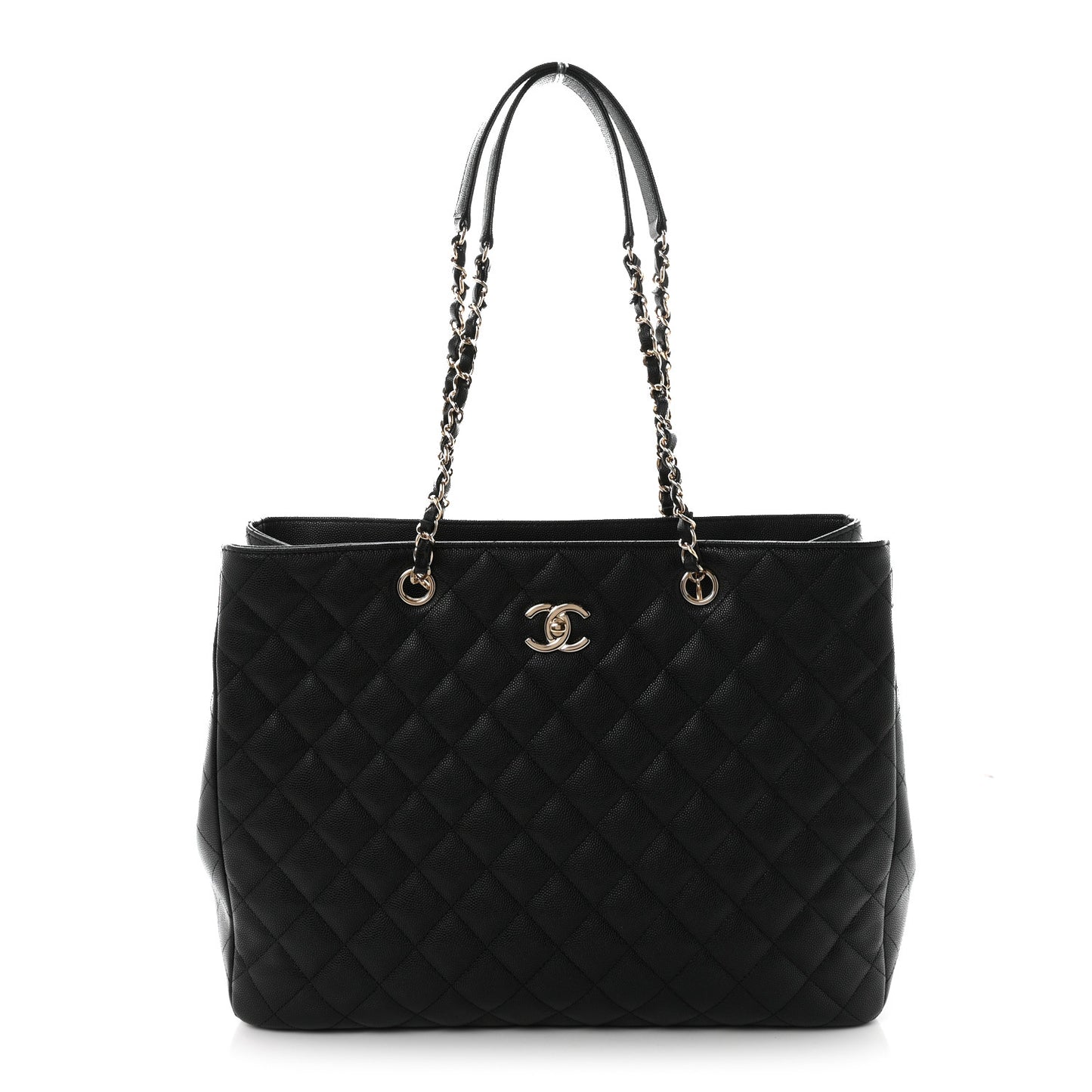 Caviar Quilted Small Shopping Tote Black
