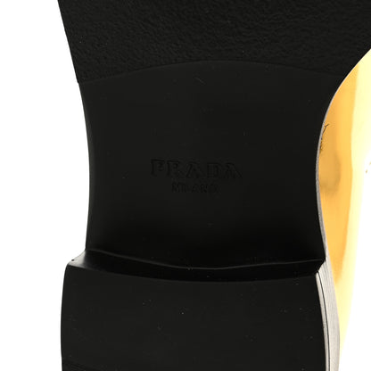 Prada Metallic Brushed Calfskin Metal Triangle Logo 50mm Loafers 38 Platino 6 of 8