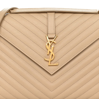 Saint Laurent Grain De Poudre Matelasse Chevron Large Monogram Satchel Nude Powder 8 of 10