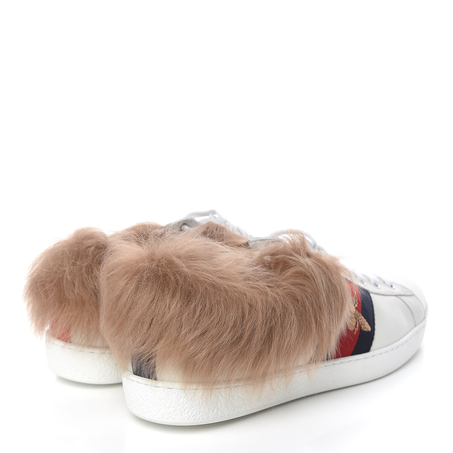 Gucci Calfskin Wool Web Bee Embroidered Mens Ace Sneakers 8 White 4 of 9