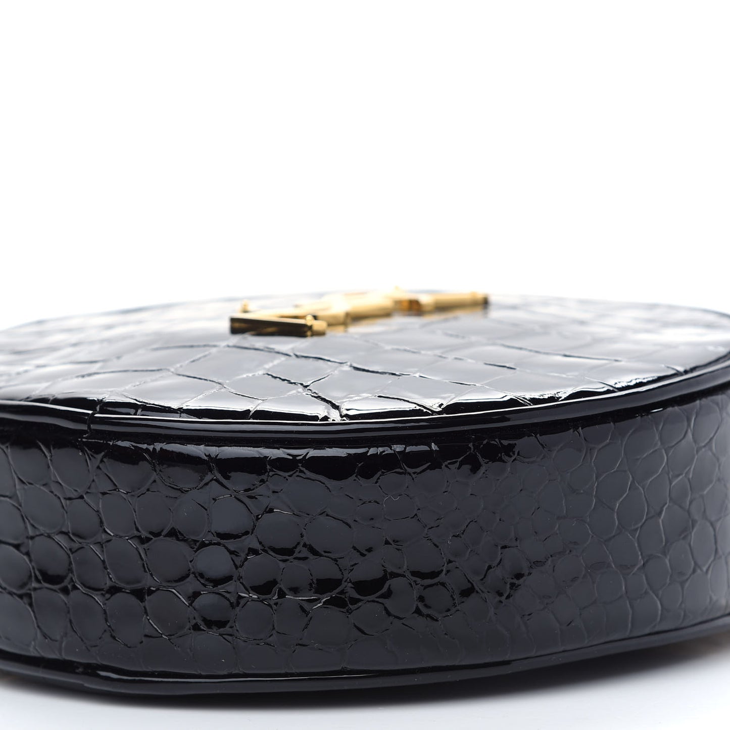 Patent Crocodile Embossed Round Vinyle Camera Bag Black