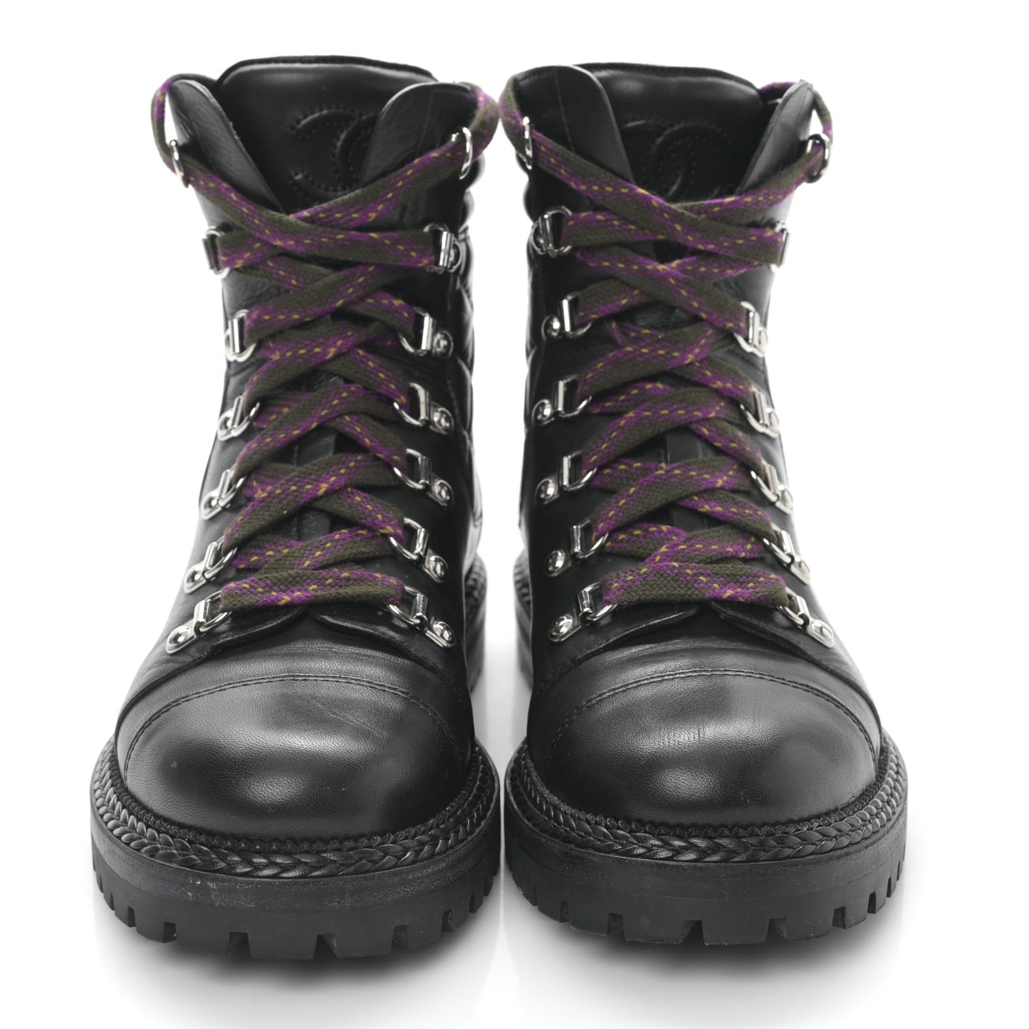 Lambskin Quilted Lace Up Boots 36 Black
