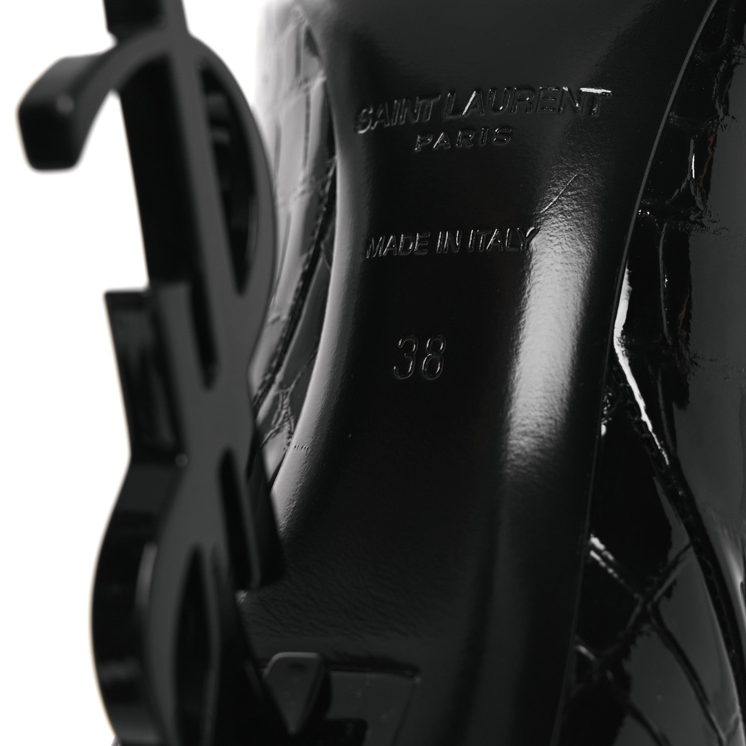 Saint Laurent Alligator Embossed Patent Calfskin Opyum 110 Ankle Boots 38 Black 10 of 11