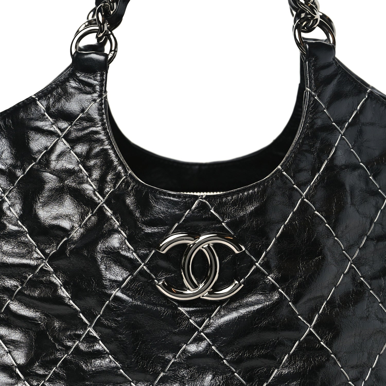 Chanel Glazed Goatskin Double Contrast Stitch Tote Black 8 of 10