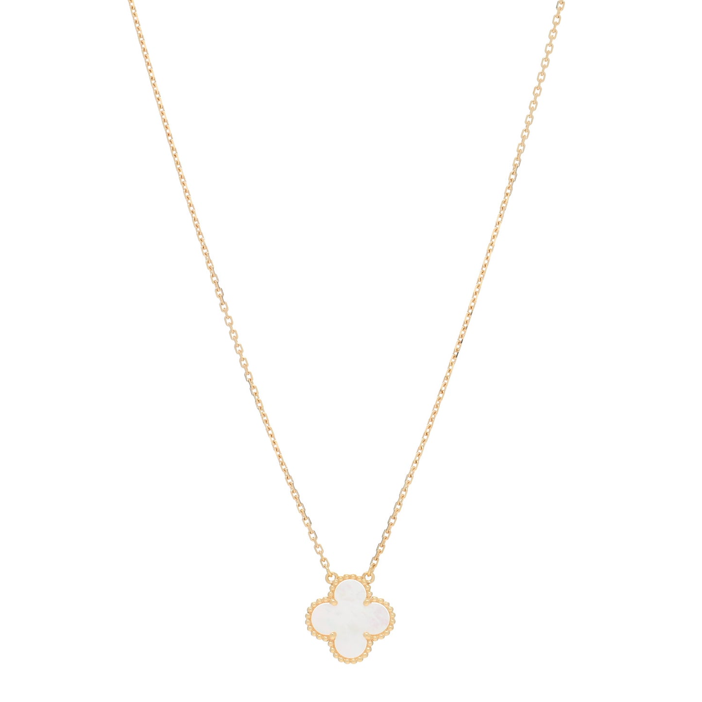 18K Yellow Gold Mother of Pearl Vintage Alhambra Pendant Necklace