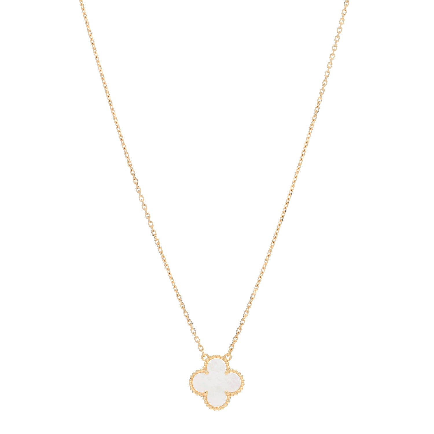 Van Cleef & Arpels 18K Yellow Gold Mother of Pearl Vintage Alhambra Pendant Necklace 1 of 5
