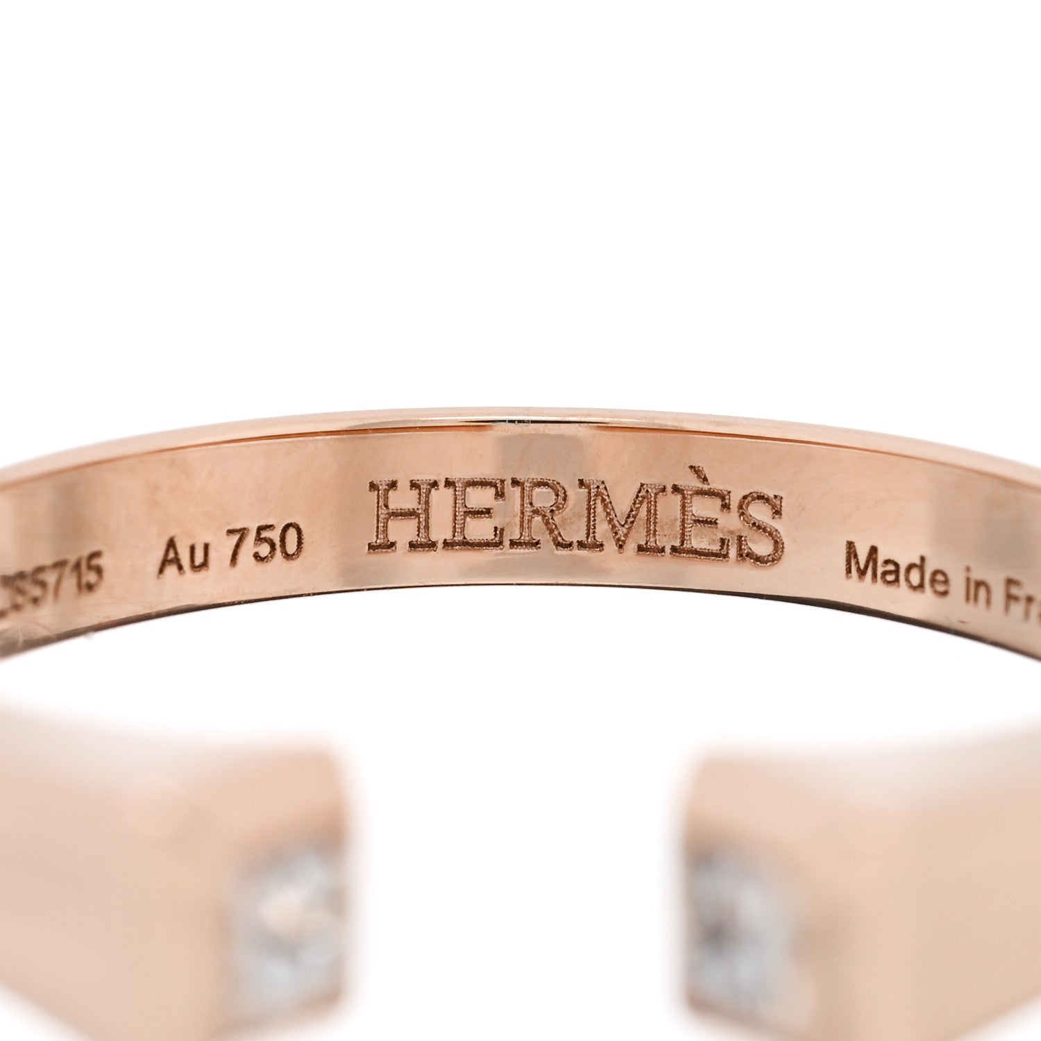Hermes 18K Rose Gold Diamond PM Clou de Forge Ring 54 6.75 4 of 5