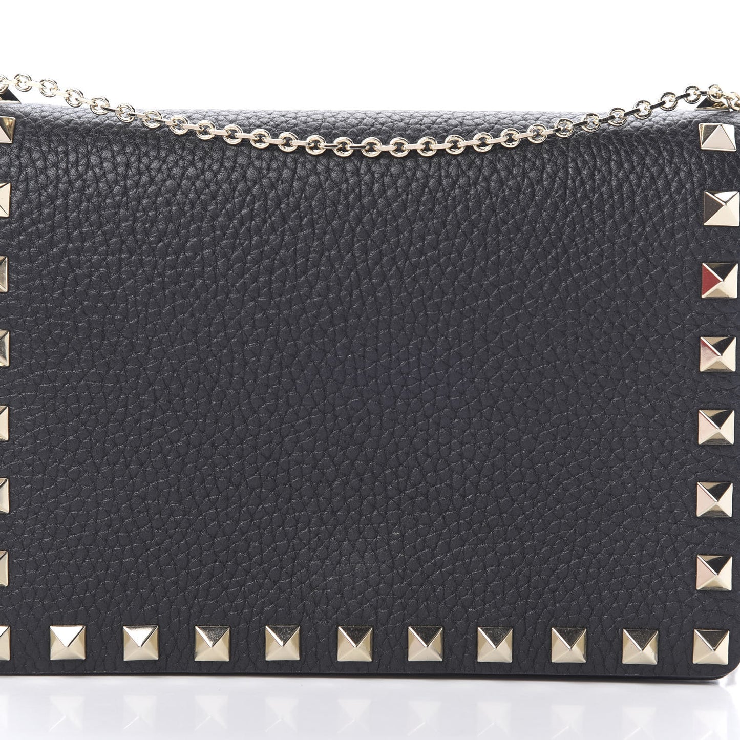 Pebbled Calfskin Rockstud Wallet on Chain Black