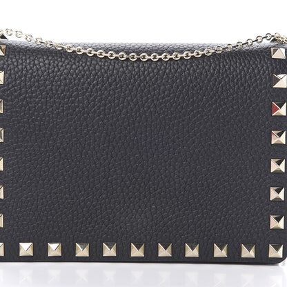 Valentino Garavani Pebbled Calfskin Rockstud Wallet on Chain Black 8 of 11