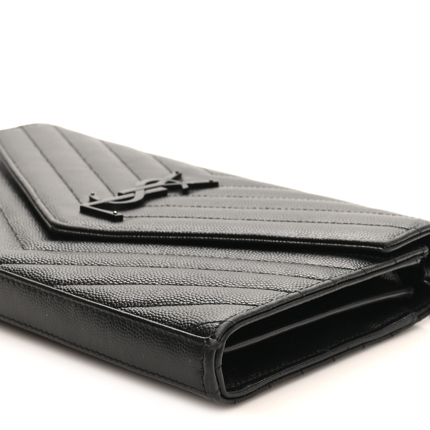 Grain De Poudre Matelasse Chevron Monogram Monochrome Chain Wallet Black