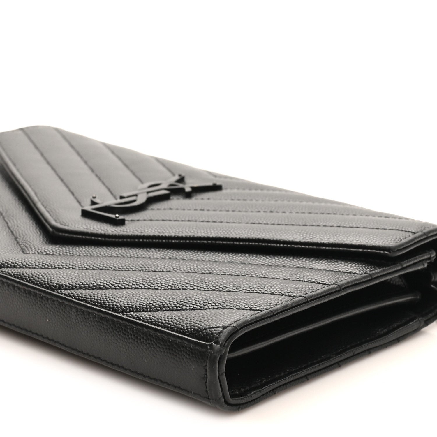 Saint Laurent Grain De Poudre Matelasse Chevron Monogram Monochrome Chain Wallet Black 9 of 9