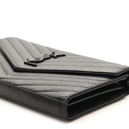 Saint Laurent Grain De Poudre Matelasse Chevron Monogram Monochrome Chain Wallet Black 9 of 9