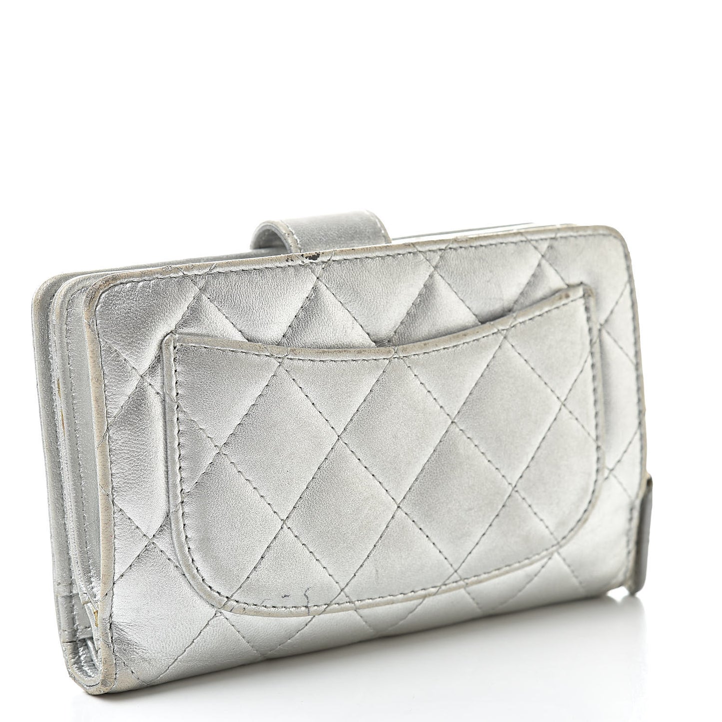 Metallic Lambskin Quilted Zipped Pocket Wallet Silver