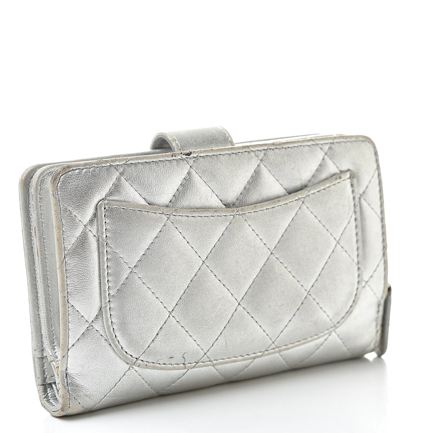 Chanel Metallic Lambskin Quilted Zipped Pocket Wallet Silver 3 of 21