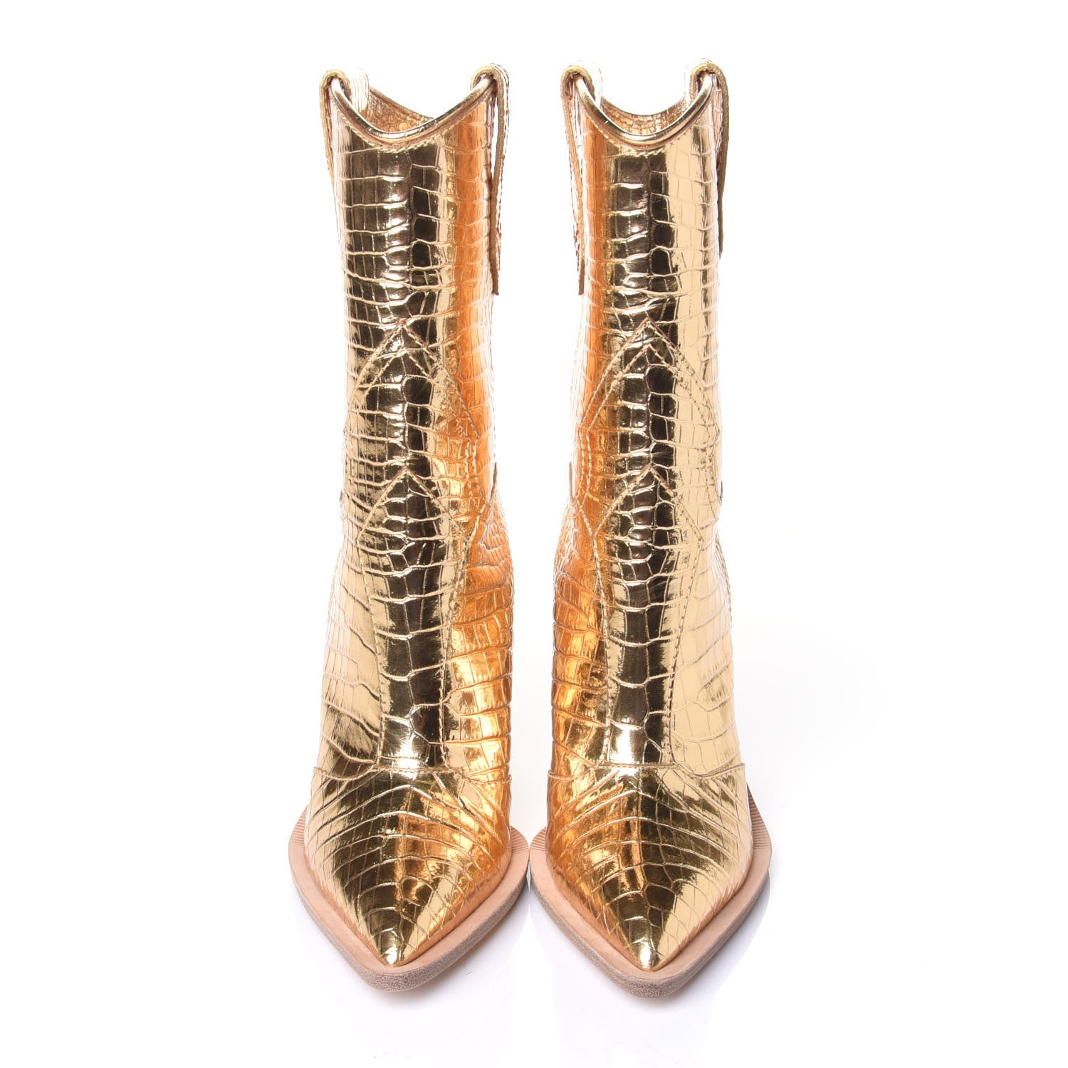 Fendi Metallic Calfskin Crocodile Embossed Cutwalk Ankle Boots 36 Gold 5 of 10