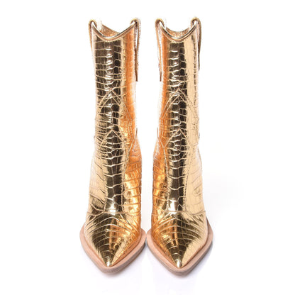 Fendi Metallic Calfskin Crocodile Embossed Cutwalk Ankle Boots 36 Gold 5 of 10