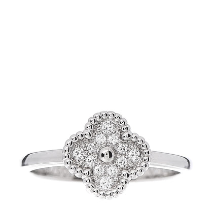 Van Cleef & Arpels 18K White Gold Diamond Sweet Alhambra Ring 50 5.25 1 of 7