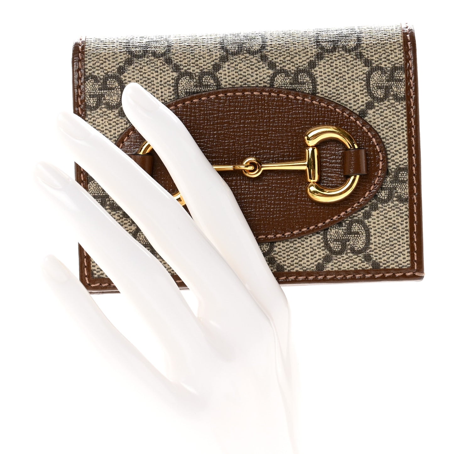 GG Supreme Monogram Horsebit 1955 Card Case Wallet Beige Ebony Brown Sugar