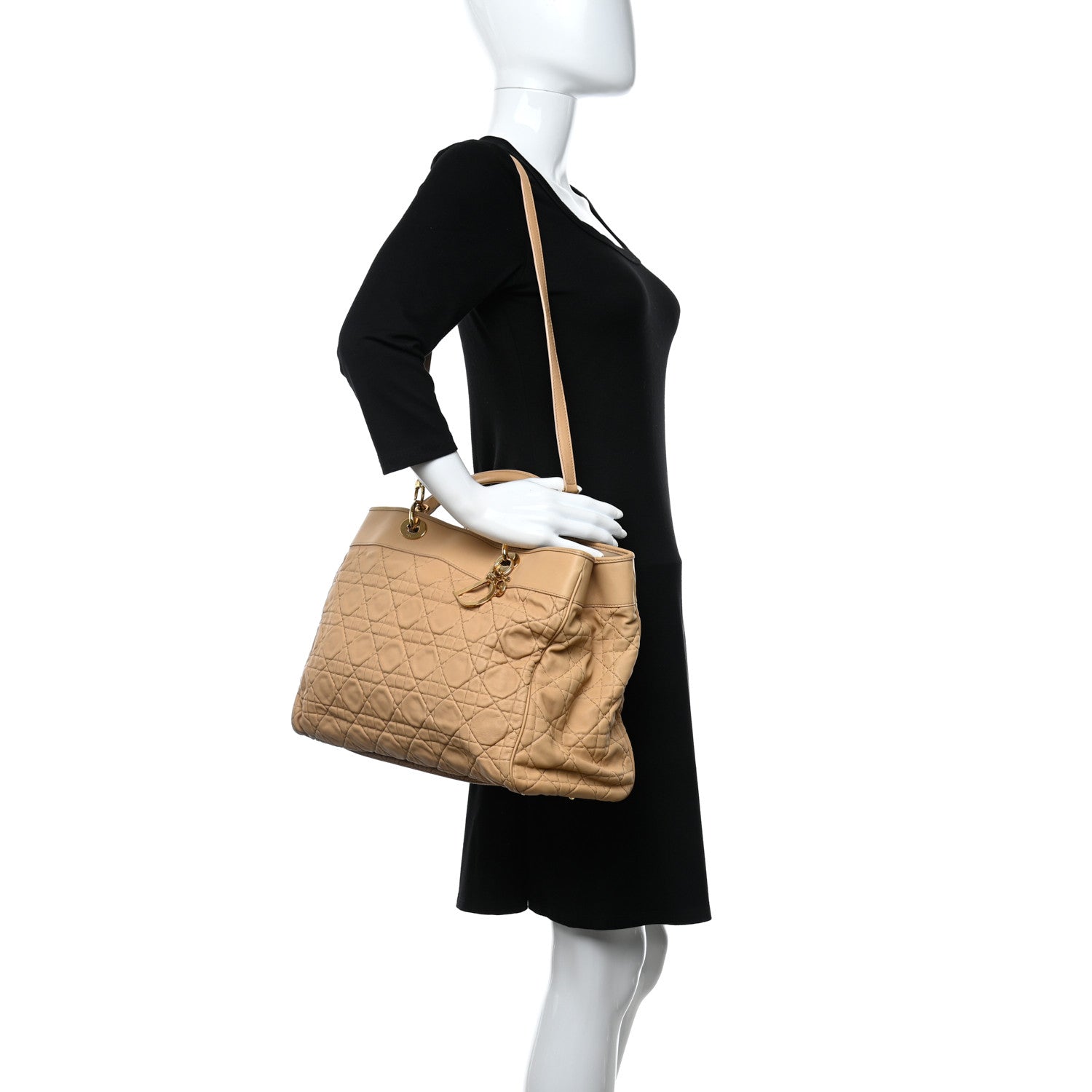 Christian Dior Lambskin Cannage Large Lady Dior Tote Beige 2 of 9