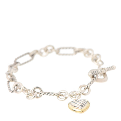 David Yurman Sterling Silver 18K Yellow Gold Cable Heart Charm Bracelet 1 of 4