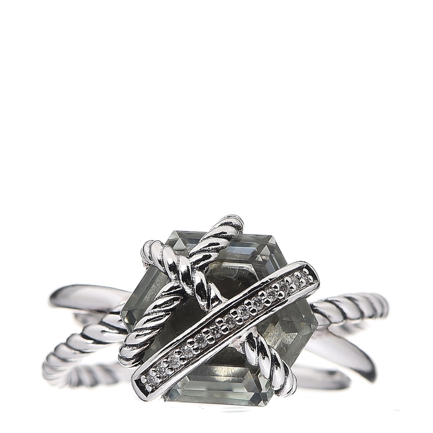 Sterling Silver Diamond Prasiolite 10mm Cable Wrap Ring 50 5.5
