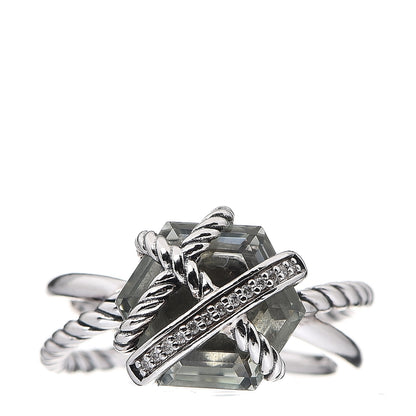 David Yurman Sterling Silver Diamond Prasiolite 10mm Cable Wrap Ring 50 5.5 1 of 4