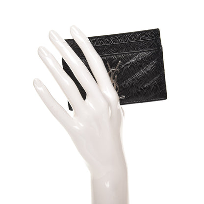 Saint Laurent Grain De Poudre Matelasse Chevron Monogram Credit Card Case Black 2 of 7