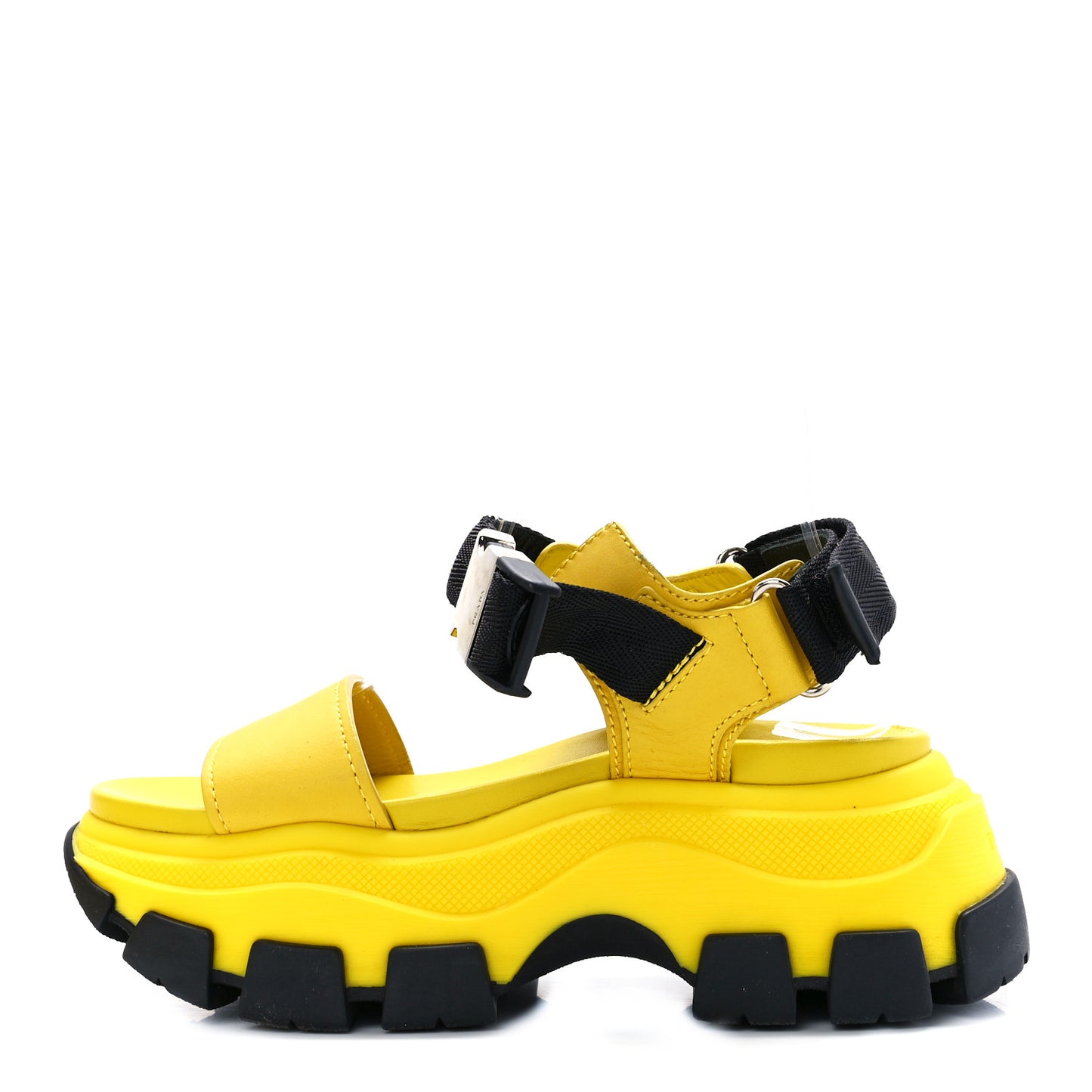 Brushed Calfskin Monolith Pegasus Thunder Sandals 38 Yellow Black