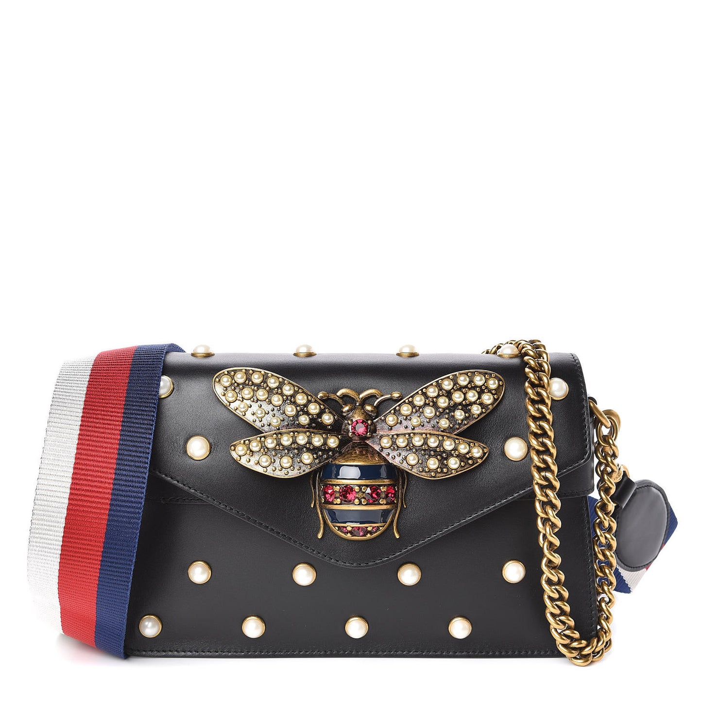 Nappa Pearl Studded Mini Queen Margaret Broadway Shoulder Bag Black