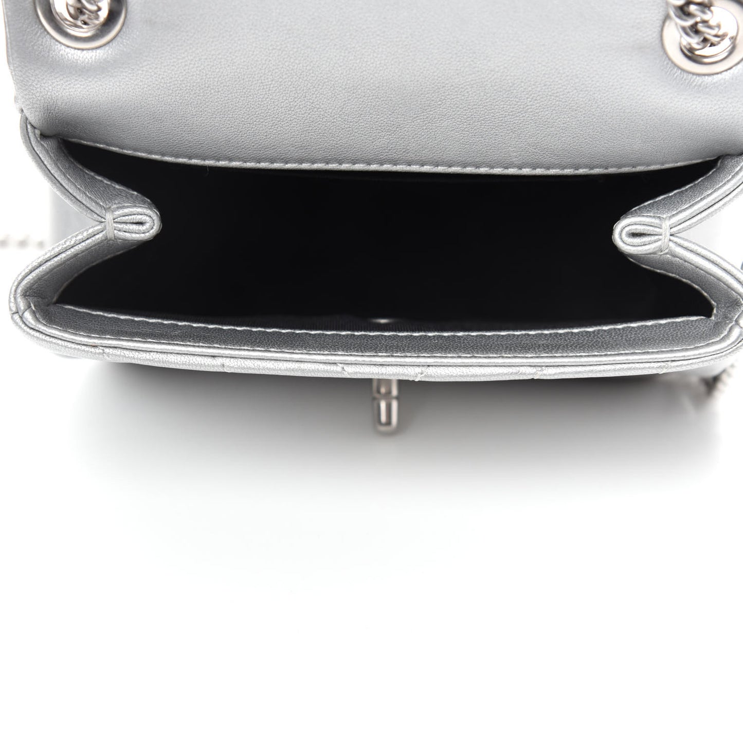 Metallic Lambskin Chevron Quilted Mini Flap Silver