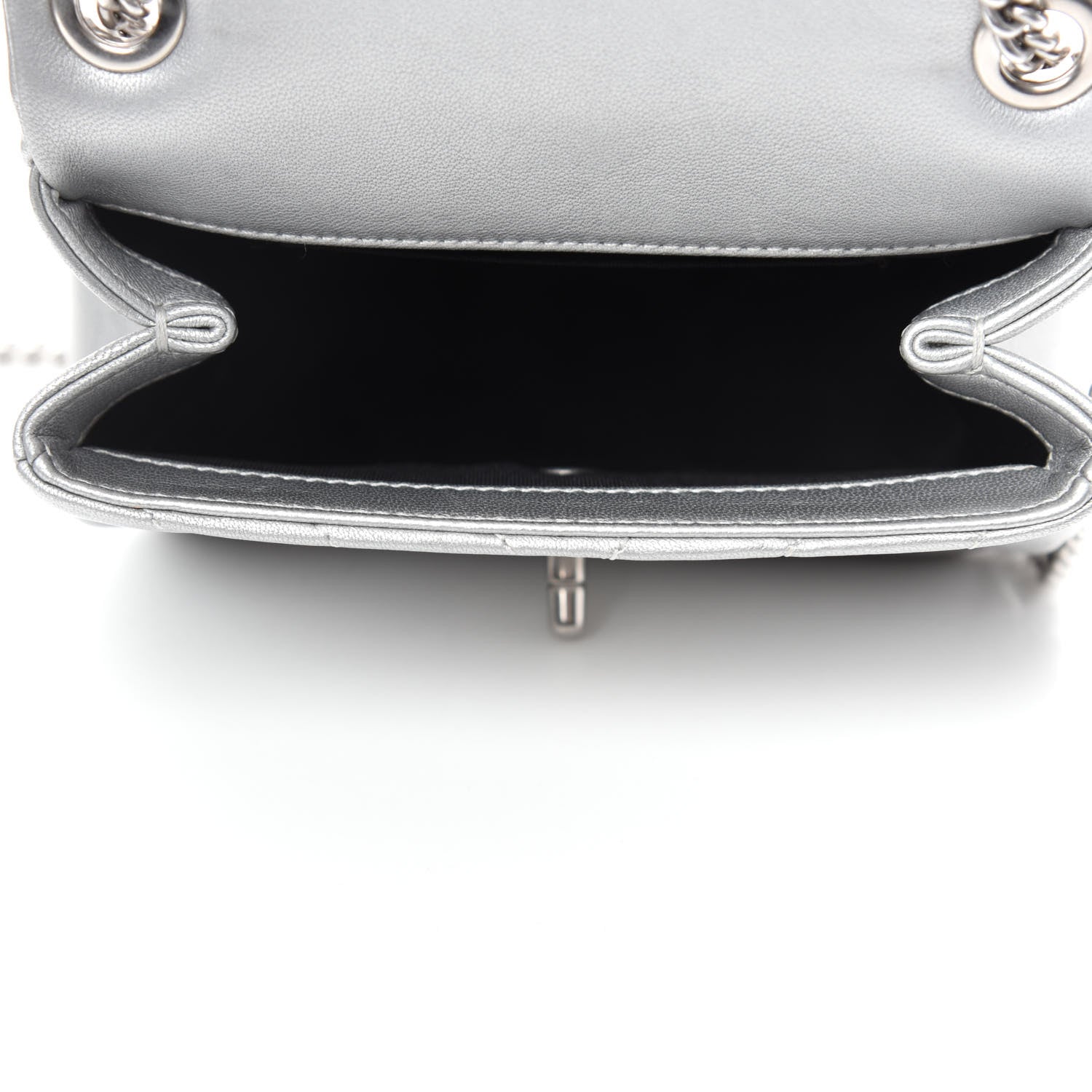 Chanel Metallic Lambskin Chevron Quilted Mini Flap Silver 5 of 10