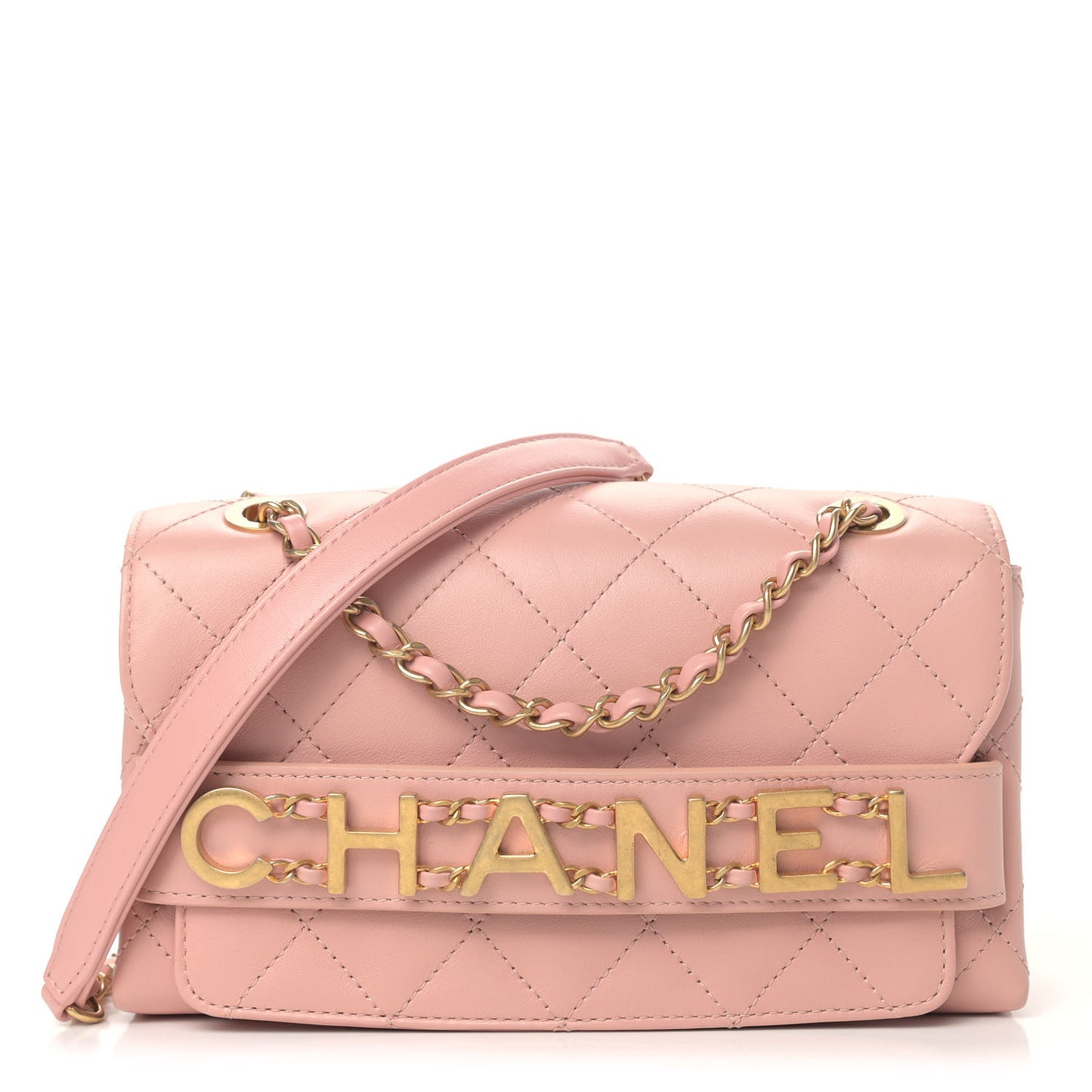 Calfskin Quilted Small Enchained Flap Light Pink