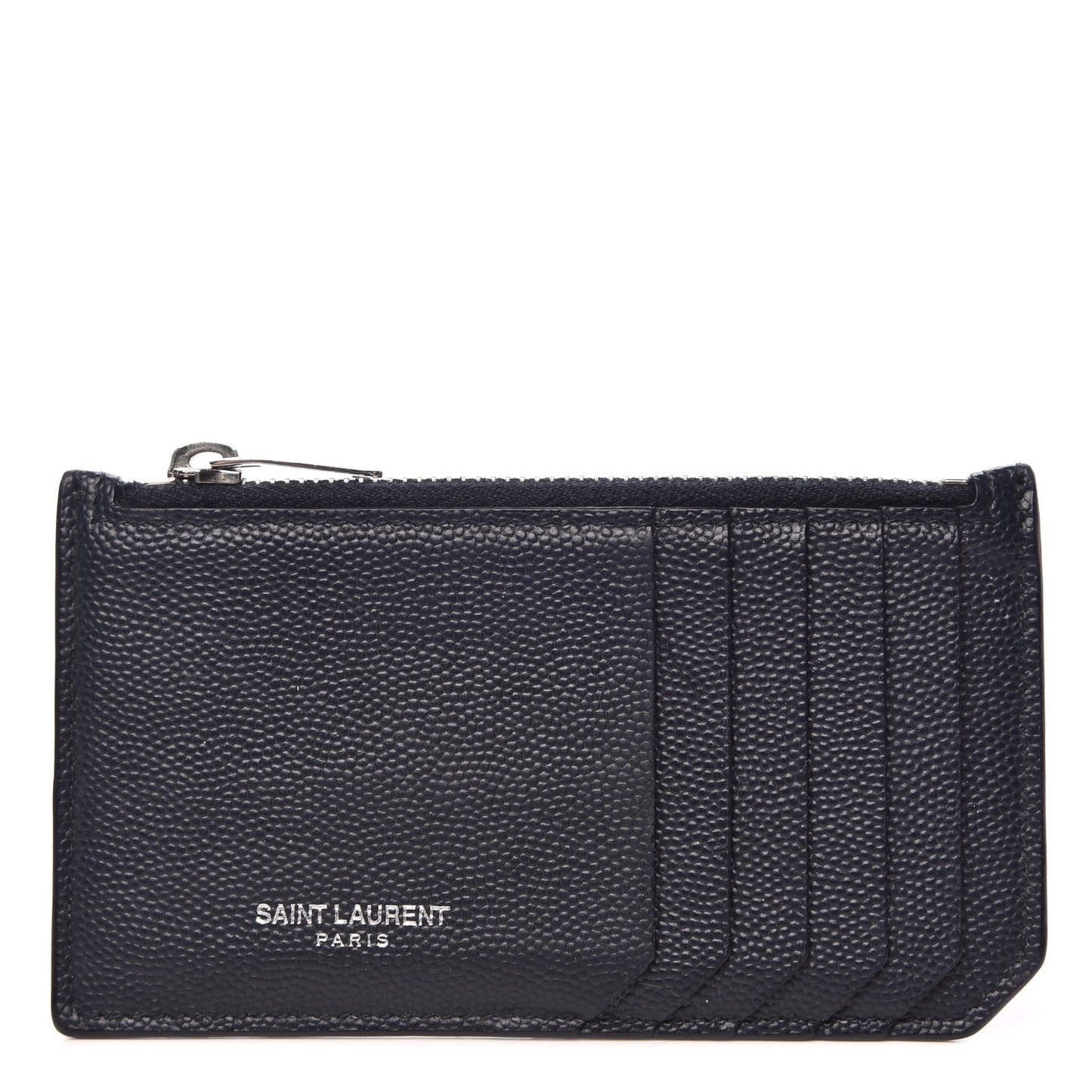 Grained Calfskin 5 Fragments Zip Pouch Card Holder Deep Marine
