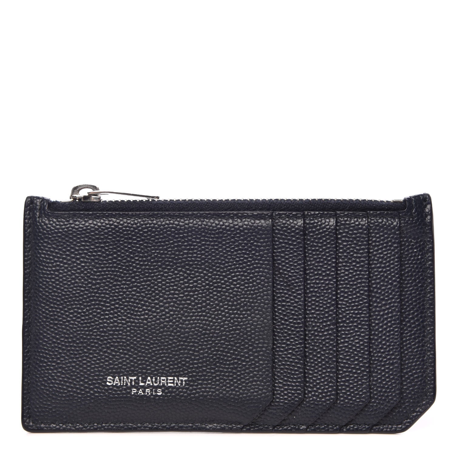 Saint Laurent Grained Calfskin 5 Fragments Zip Pouch Card Holder Deep Marine 1 of 10